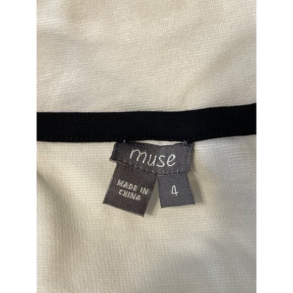 Muse Retro White With Black Piping Scoop Neck Bodycon Dress Size 4 NWT - Picture 3 of 4